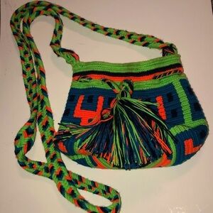 NEON Crochet Mini Woven Bag 5” x 6.5” / 40” Shoulder Strap EUC
